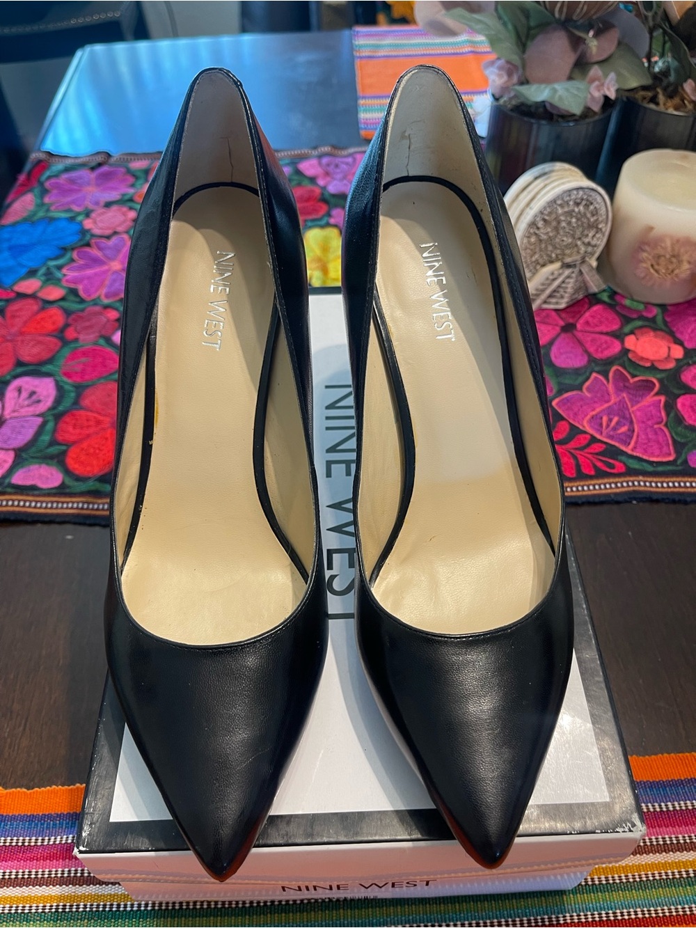 Nine West Black Pointed-Toe Leather Stiletto Pumps - Picture 3 of 4